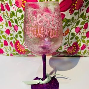 Handmade "Best Friend" Glitter Wine Glass